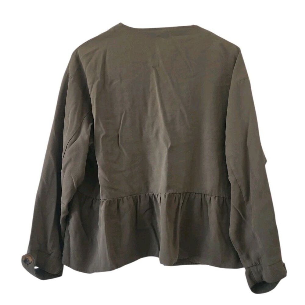 Zara Peplum Utility Jacket Women's Size Large Olive Green Ruffled Open-Front - Picture 3 of 6